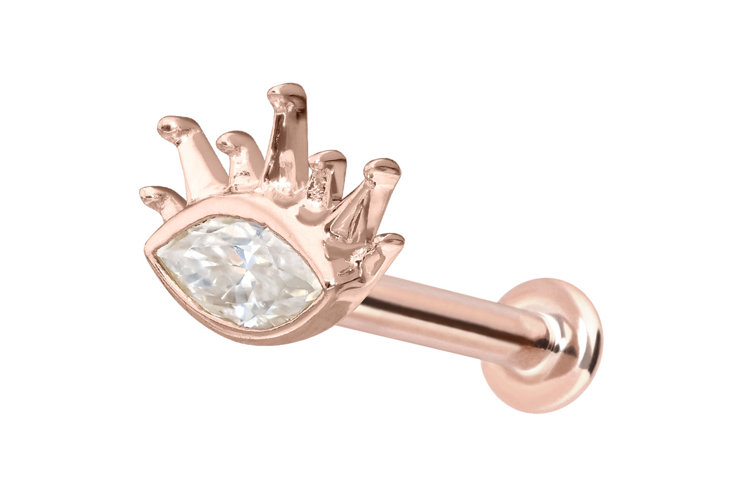 14 Karat Gold Labret Piercing mit Innengewinde MOISSANIT-OVAL + SONNENSTRAHLEN